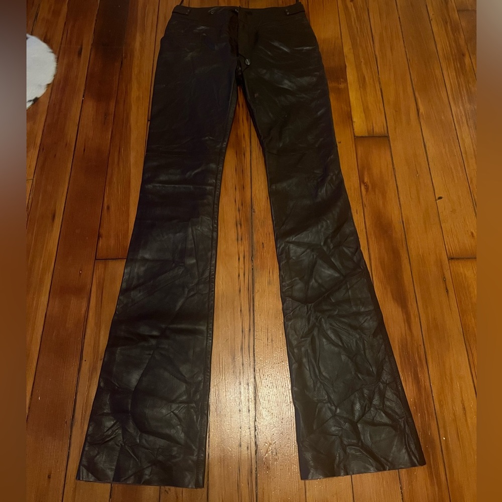 Gucci Tom Ford brown leather flared pants.VTG Y2K
